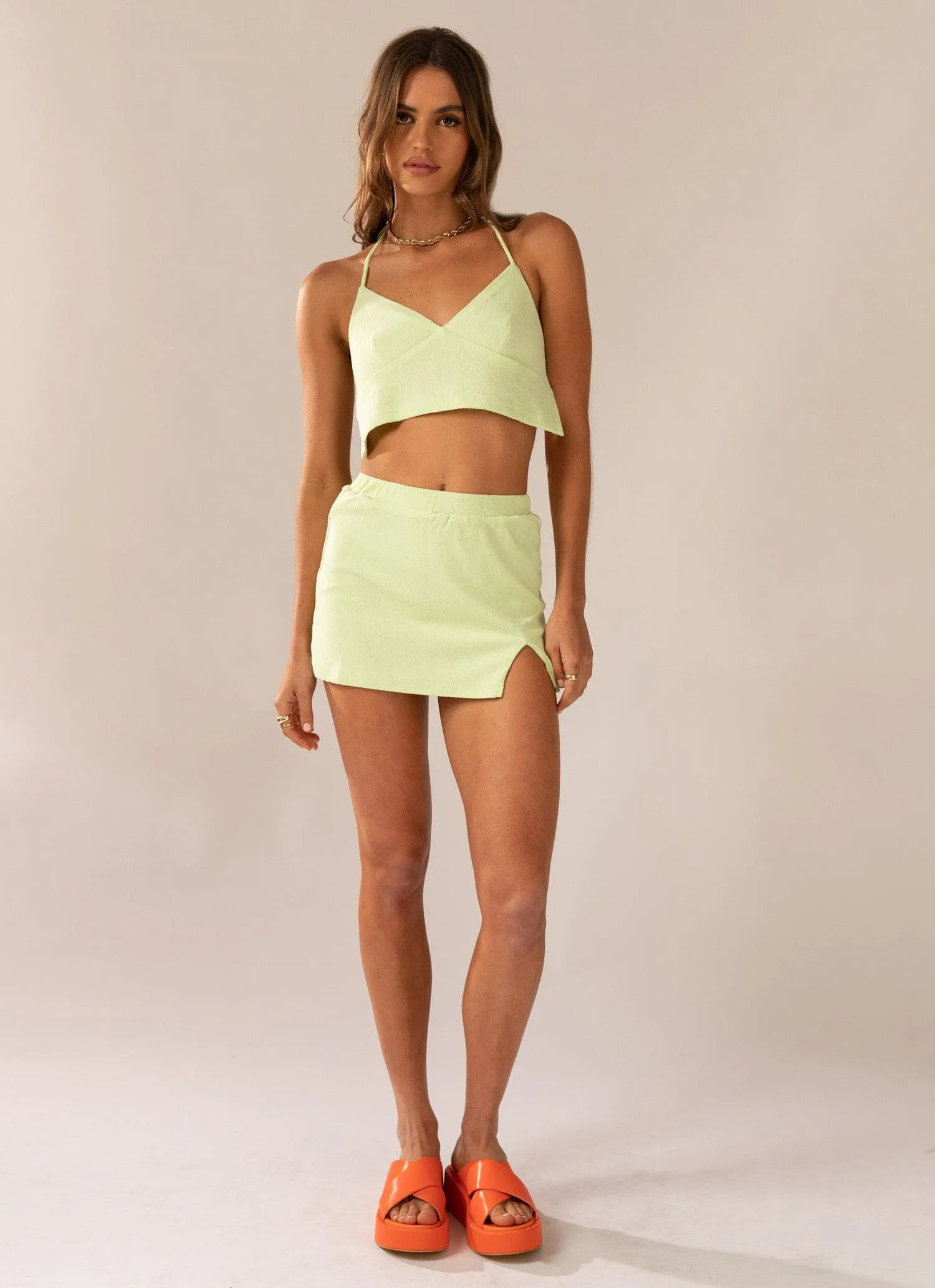 Changing Seasons Terry Mini Skirt - Lime Green Elegant Ease
