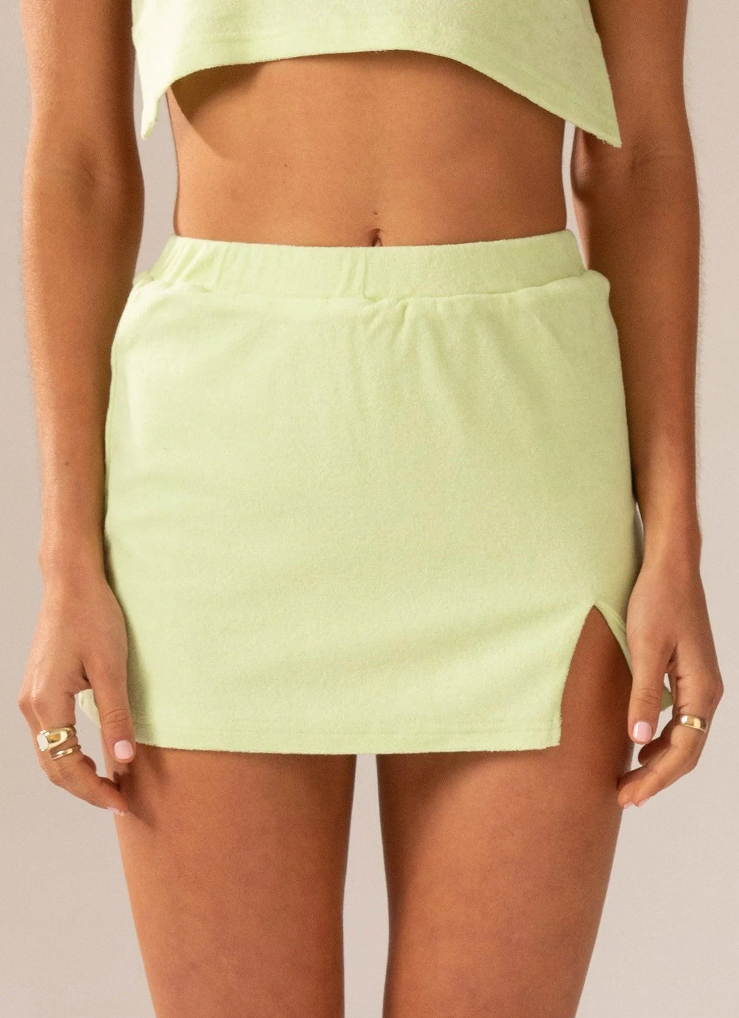 Changing Seasons Terry Mini Skirt - Lime Green Moment Glow Eye Catching