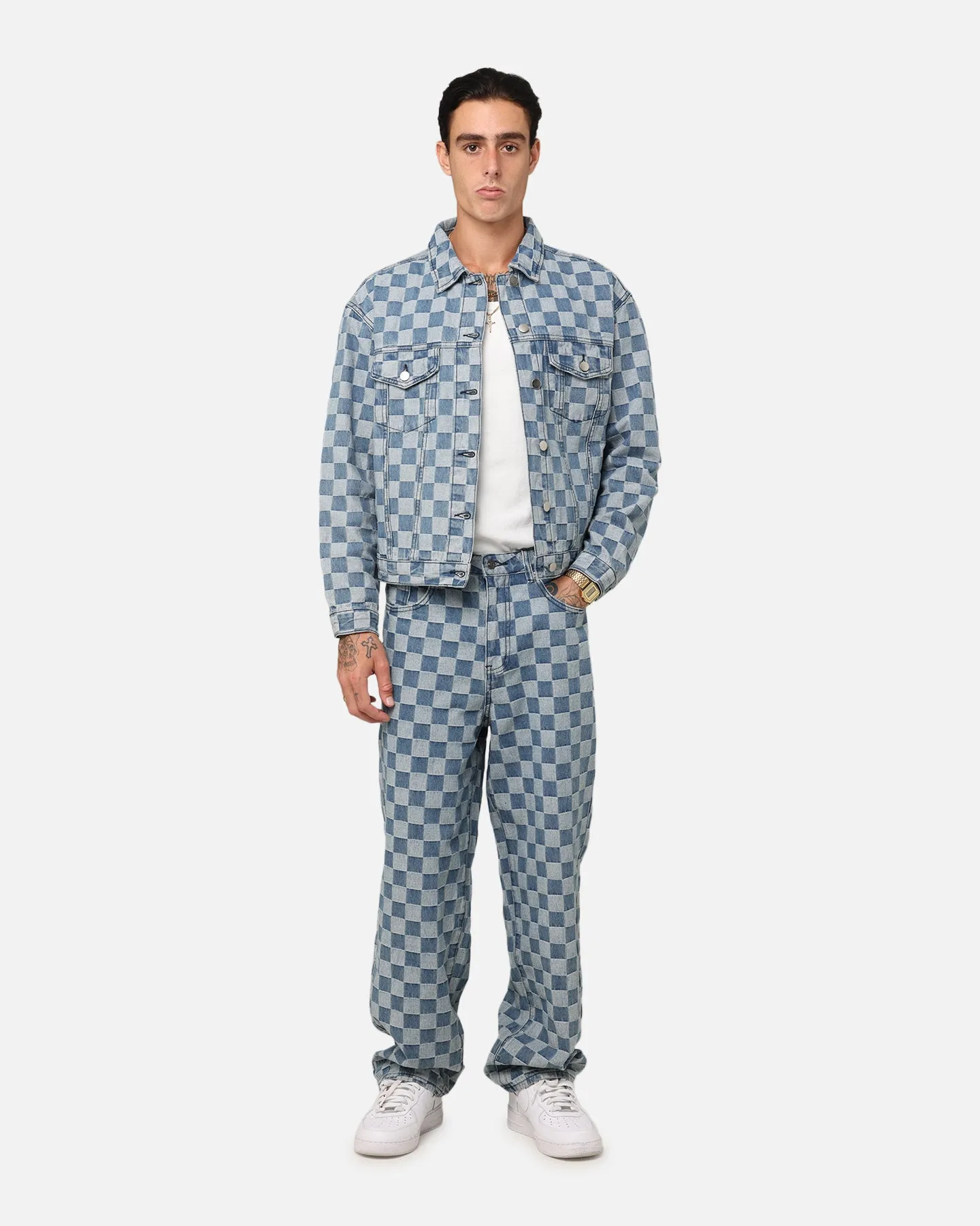 Essential Look XXIII Checker Board Denim Jeans Blue