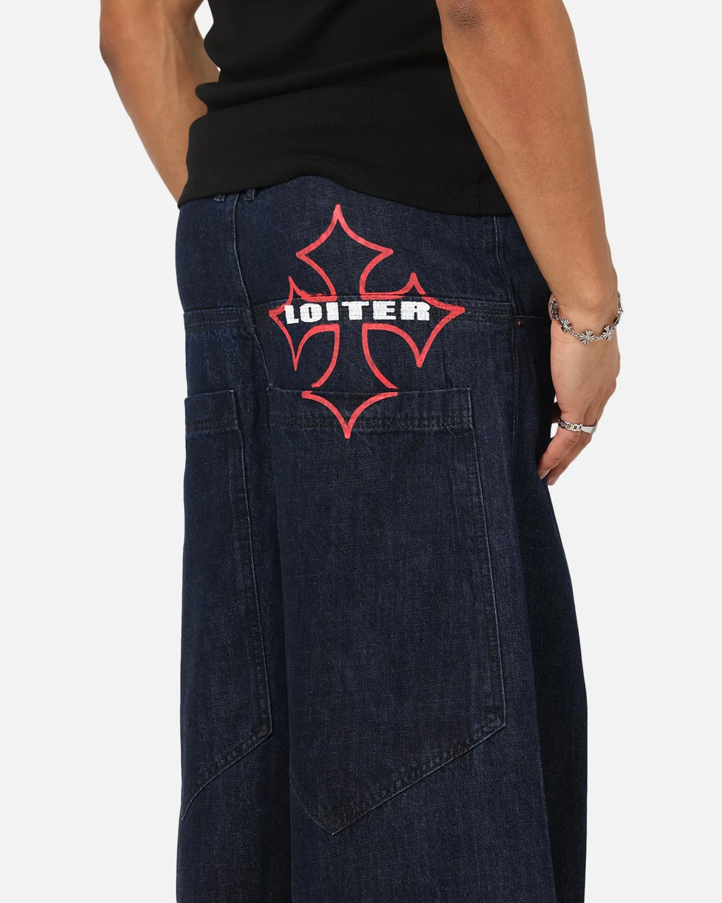 Any Time Wear No Gap Waistband Loiter Skate Jeans Dark Indigo