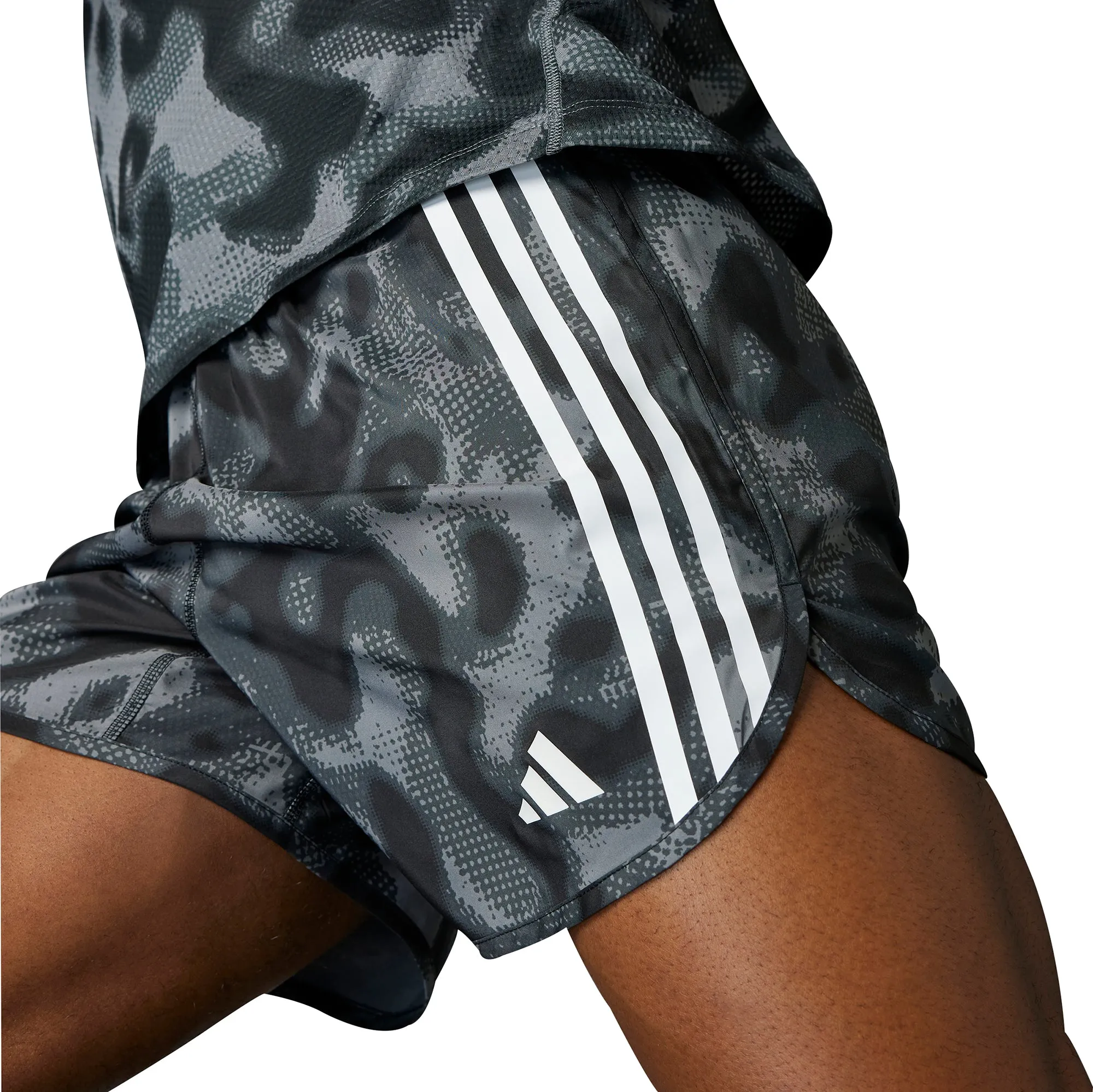 adidas Own The Run 3 Stripes 5 Inch Mens Running Shorts - Grey Impact Absorbing Padding