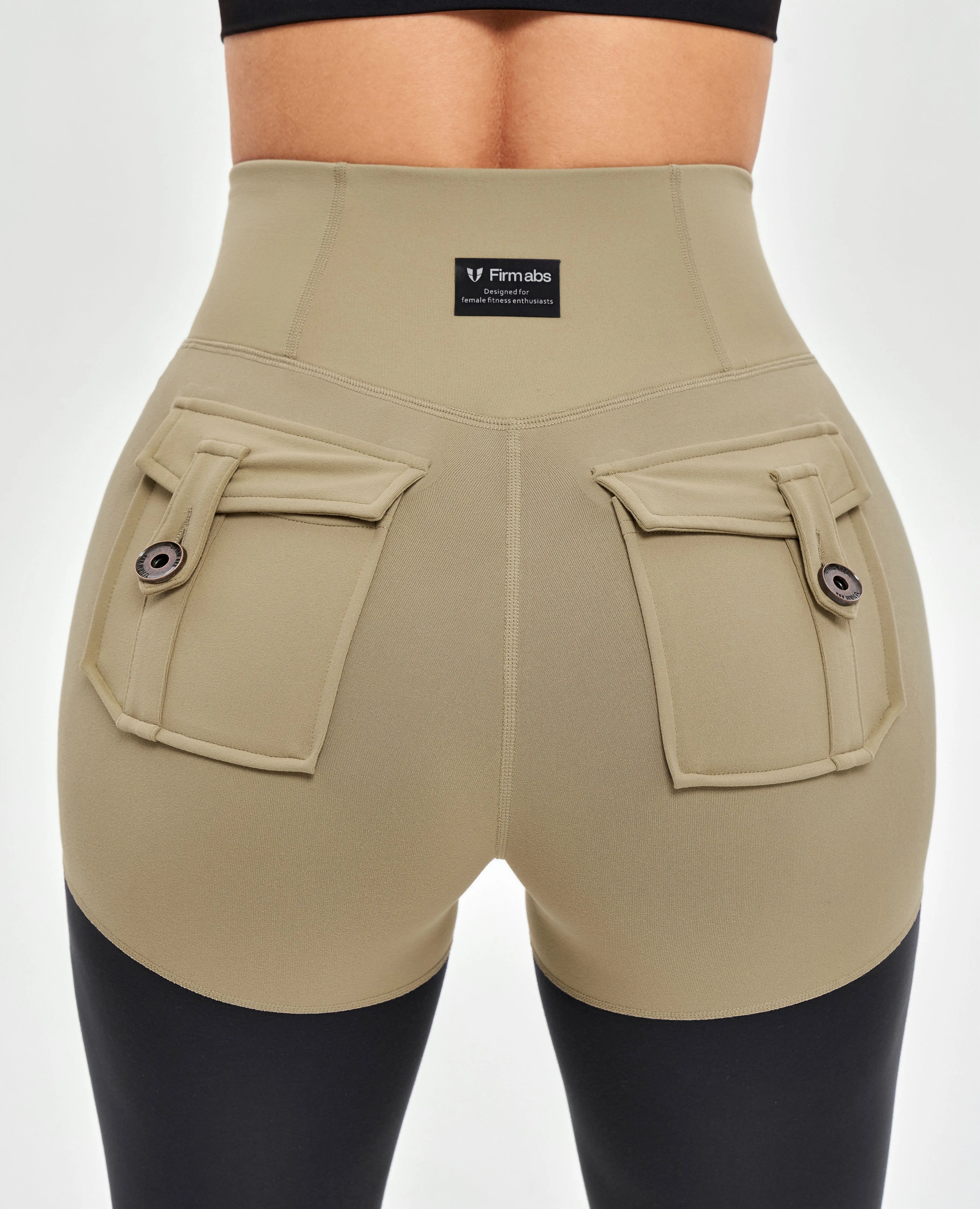 Cargo Athletic Leggings - Beige and Black Sleek Form