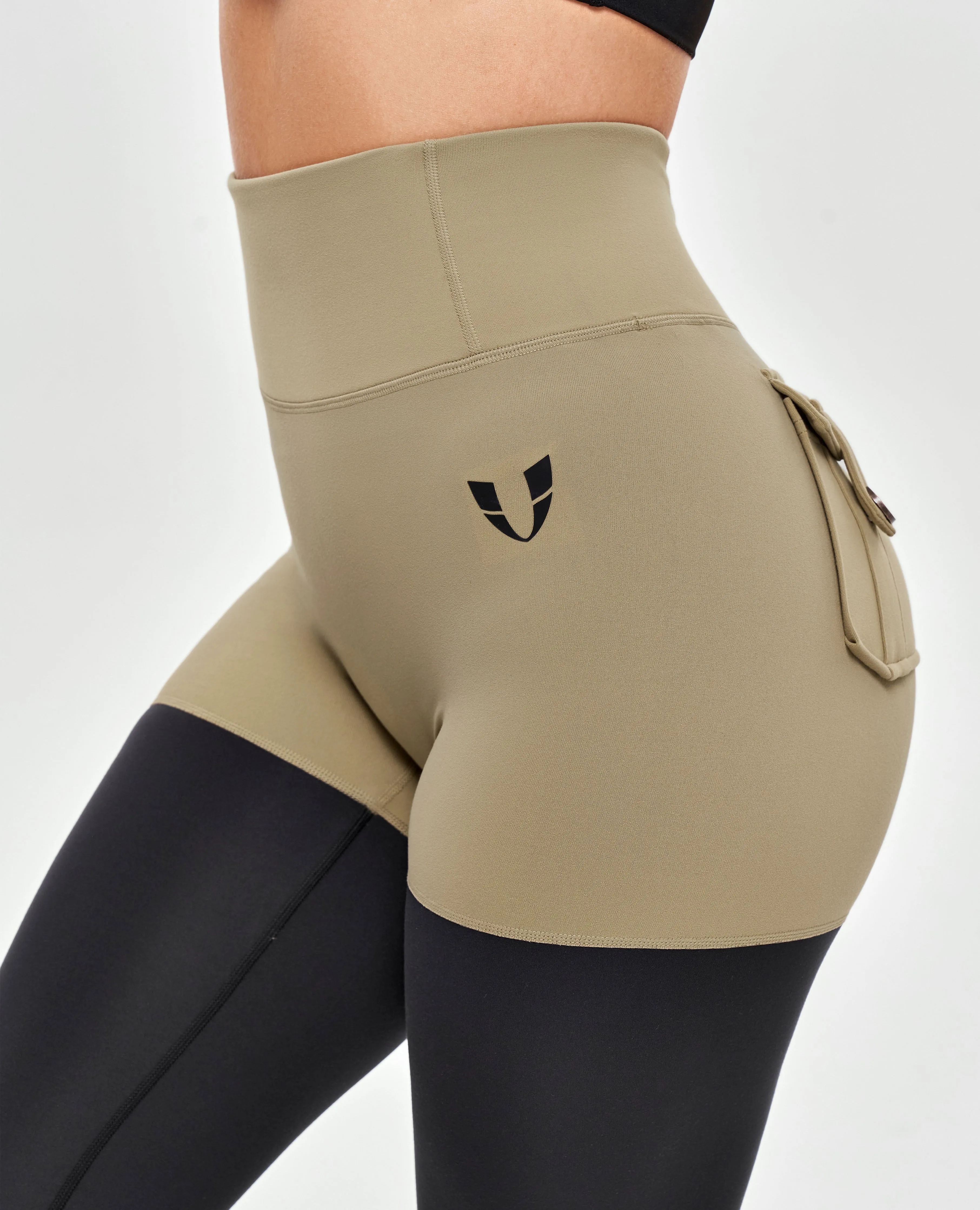 Cargo Athletic Leggings - Beige and Black Four Way Morning Jog Essential Style