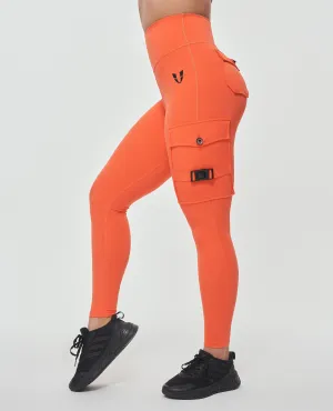 elastic waistband Cargo High Waisted Pocket Leggings - Orange