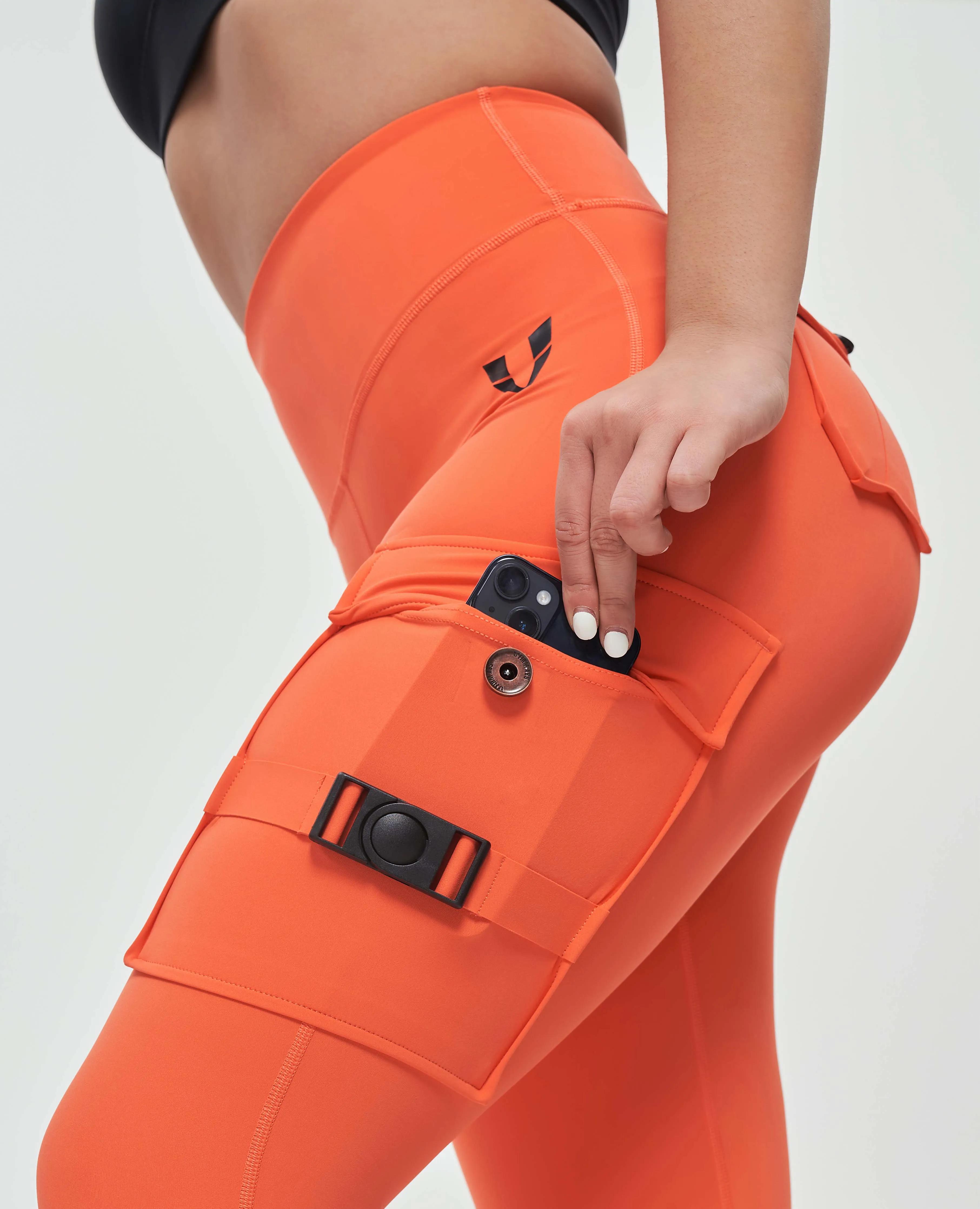 Cargo High Waisted Pocket Leggings - Orange Evening Walk Non See Body Shaping Dance Practice