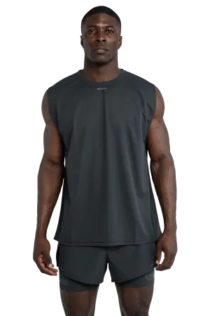 Summer Holiday Compression Zones Abrasion Resistant Material SLEEVELESS BOXY T-SHIRT CROSS GRAPHIC - Dark Gray