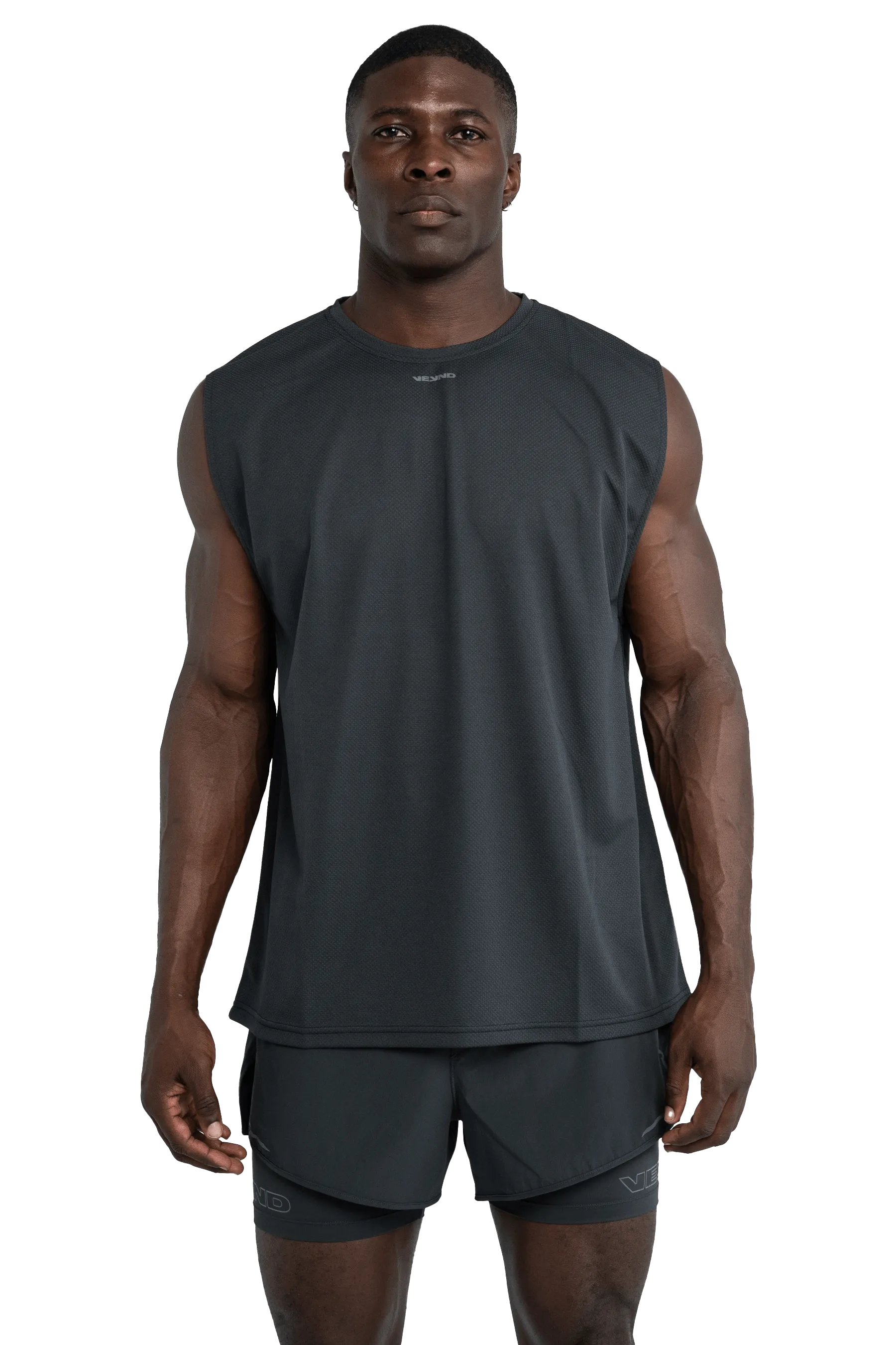 Summer Holiday Compression Zones Abrasion Resistant Material SLEEVELESS BOXY T-SHIRT CROSS GRAPHIC - Dark Gray