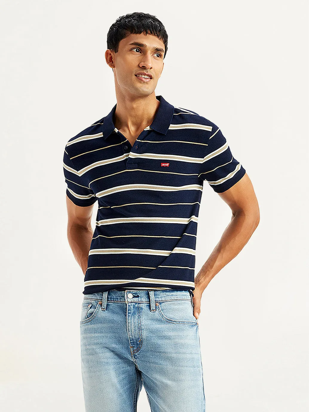 Men's Striped Slim Fit Polo T-Shirt Trendy Casual WrinkleResistant Finish