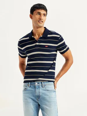 Men's Striped Slim Fit Polo T-Shirt FourWay Stretch Fabric Athletic Cut