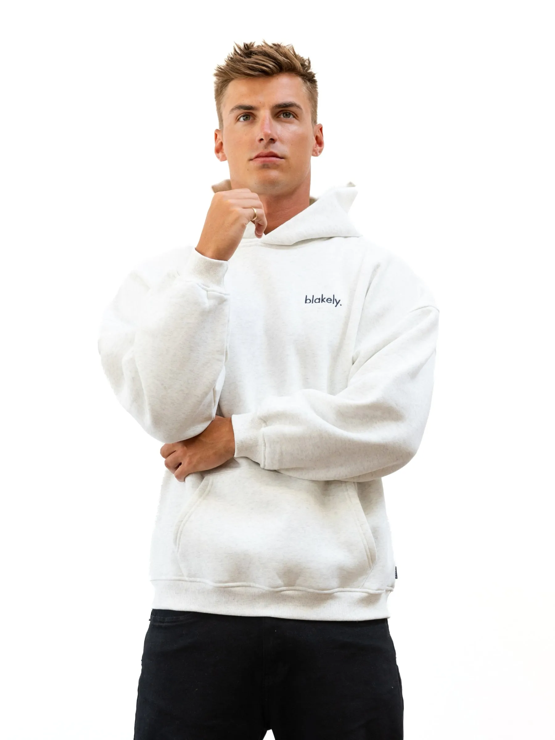 Sami Relaxed Hoodie - Marl White Tear Resistant Stitching