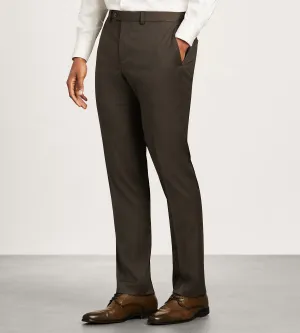 Slim Fit Dark Brown Solid Suit Pants Contrast Trim