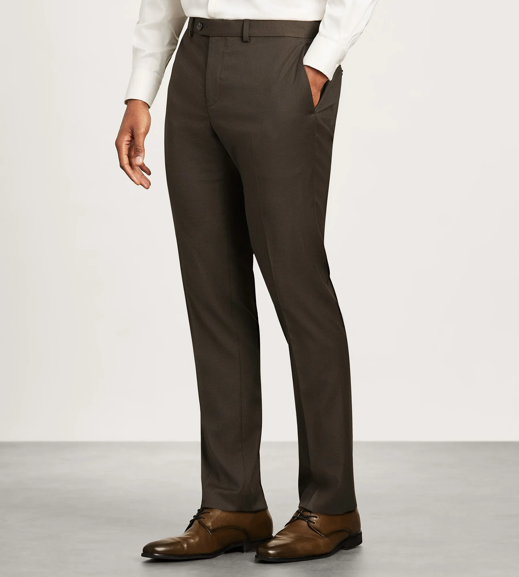 Slim Fit Dark Brown Solid Suit Pants Recyclable Fabric Blend Wide-leg cut