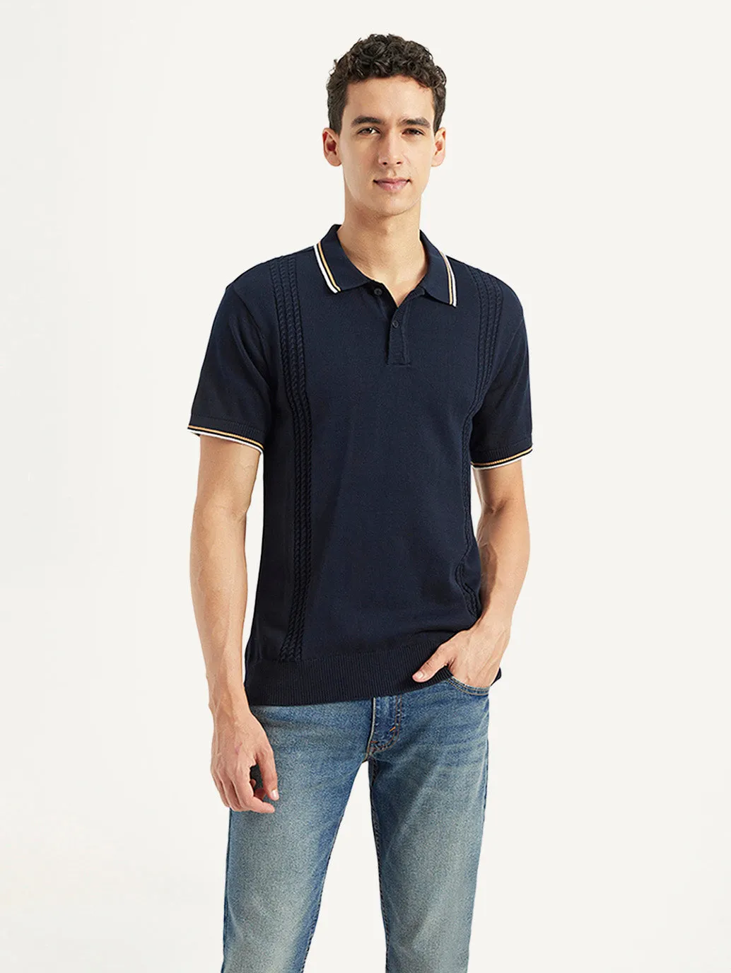 Quick Dry Material Office Appropriate Men's Striped Slim Fit Polo T-Shirt