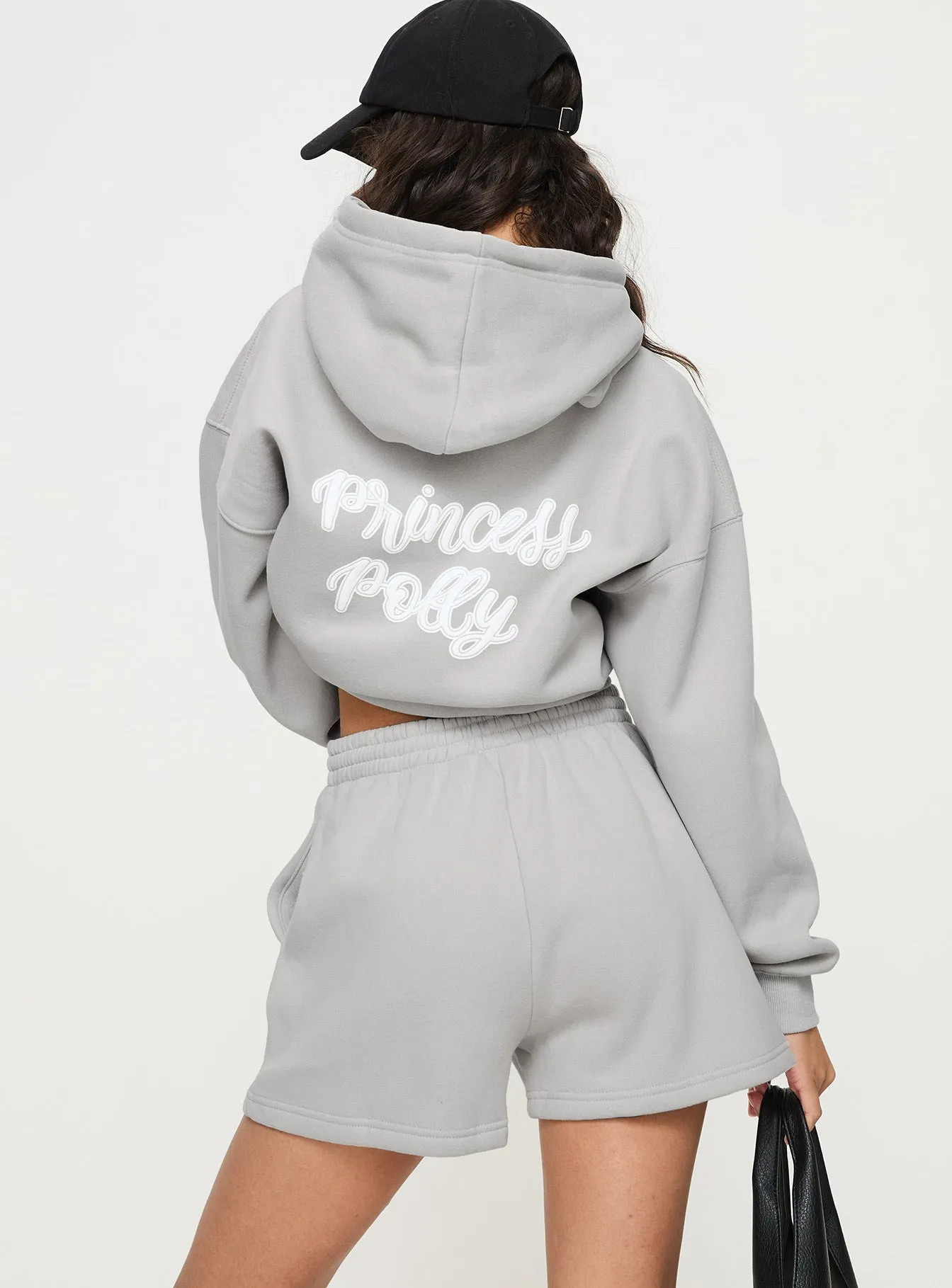 Focus Fit Push Edge Princess Polly Track Shorts Puff Text Grey