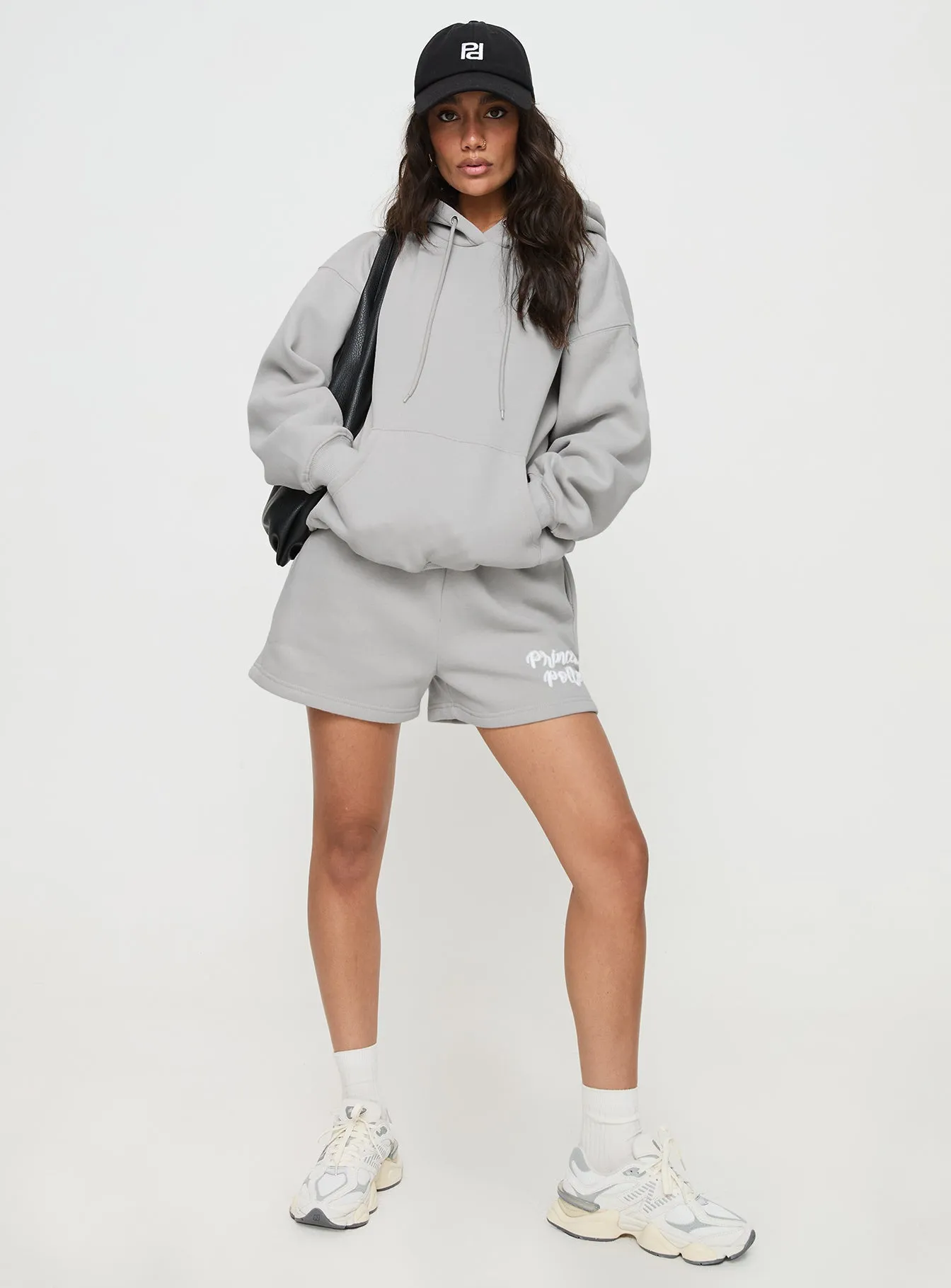 Dry Touch Princess Polly Track Shorts Puff Text Grey