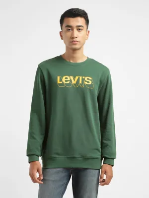Reinforced Seams Men's Brand Logo Green Crew Neck Sweatshirt