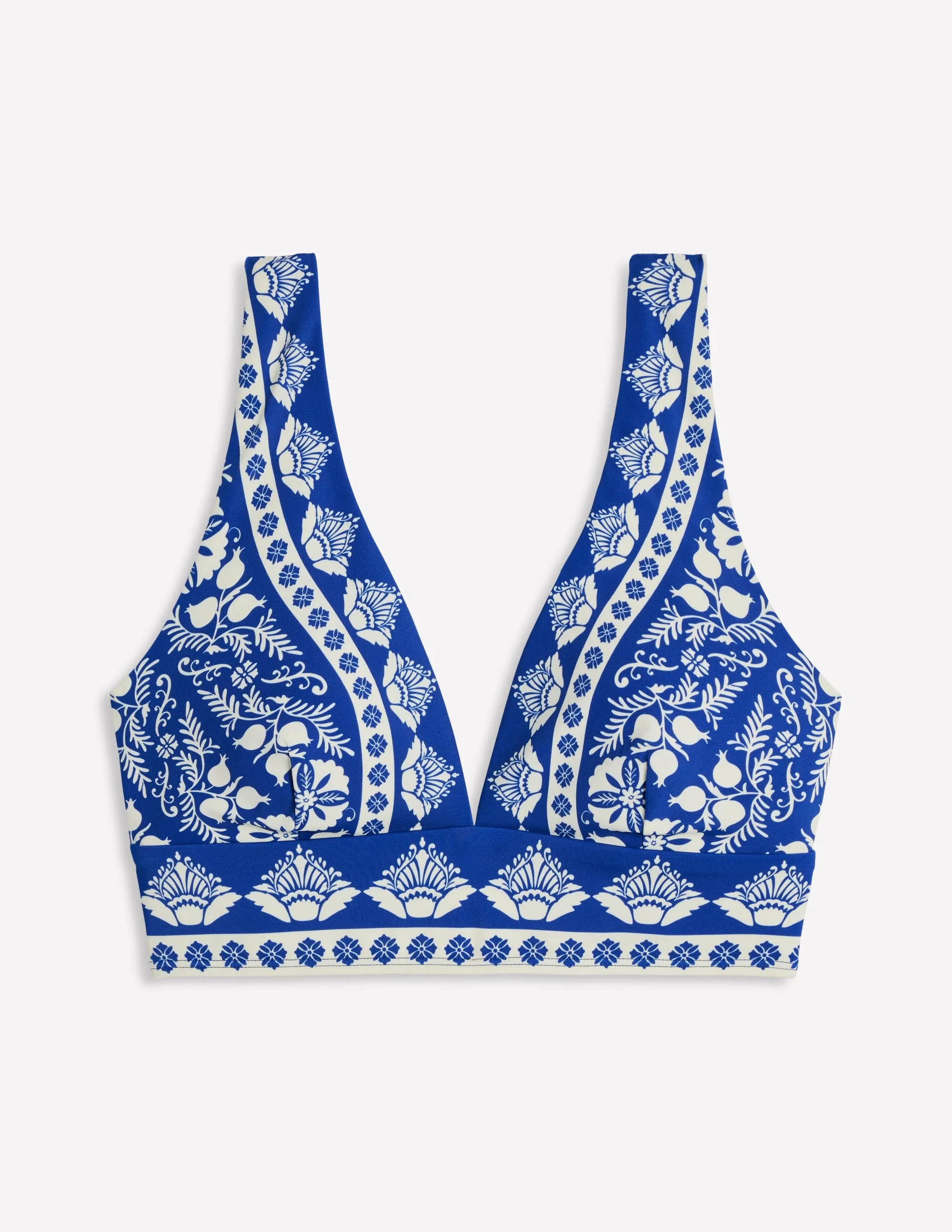 Porto Bikini Top-Bright Blue, Ornate Stripe Rich-Color Anti Slip Grippers
