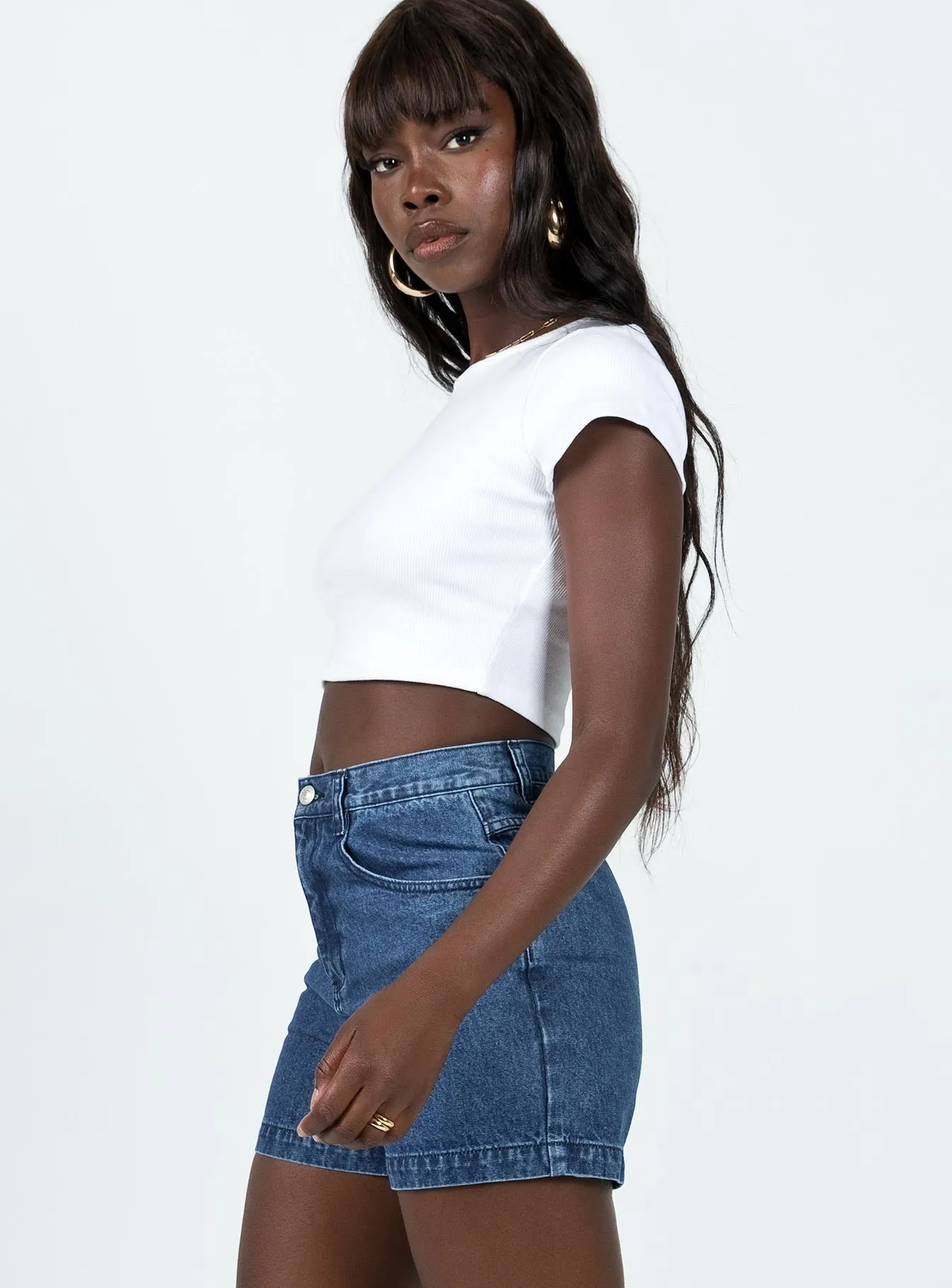 Buliti Mom Shorts Mid Wash Denim ThermalRegulating Fabric