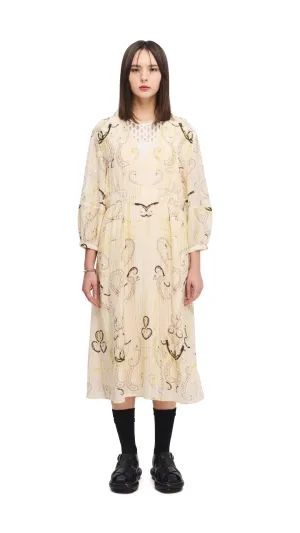 Wave Core Queen Glow French Curve Ruler Print Puff-Sleeves Dress