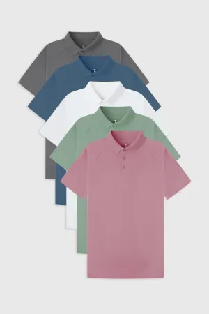 Athletic Fit  Pastels Polo Shirt 5-Pack Tailored Silhouette GarmentWashed Texture
