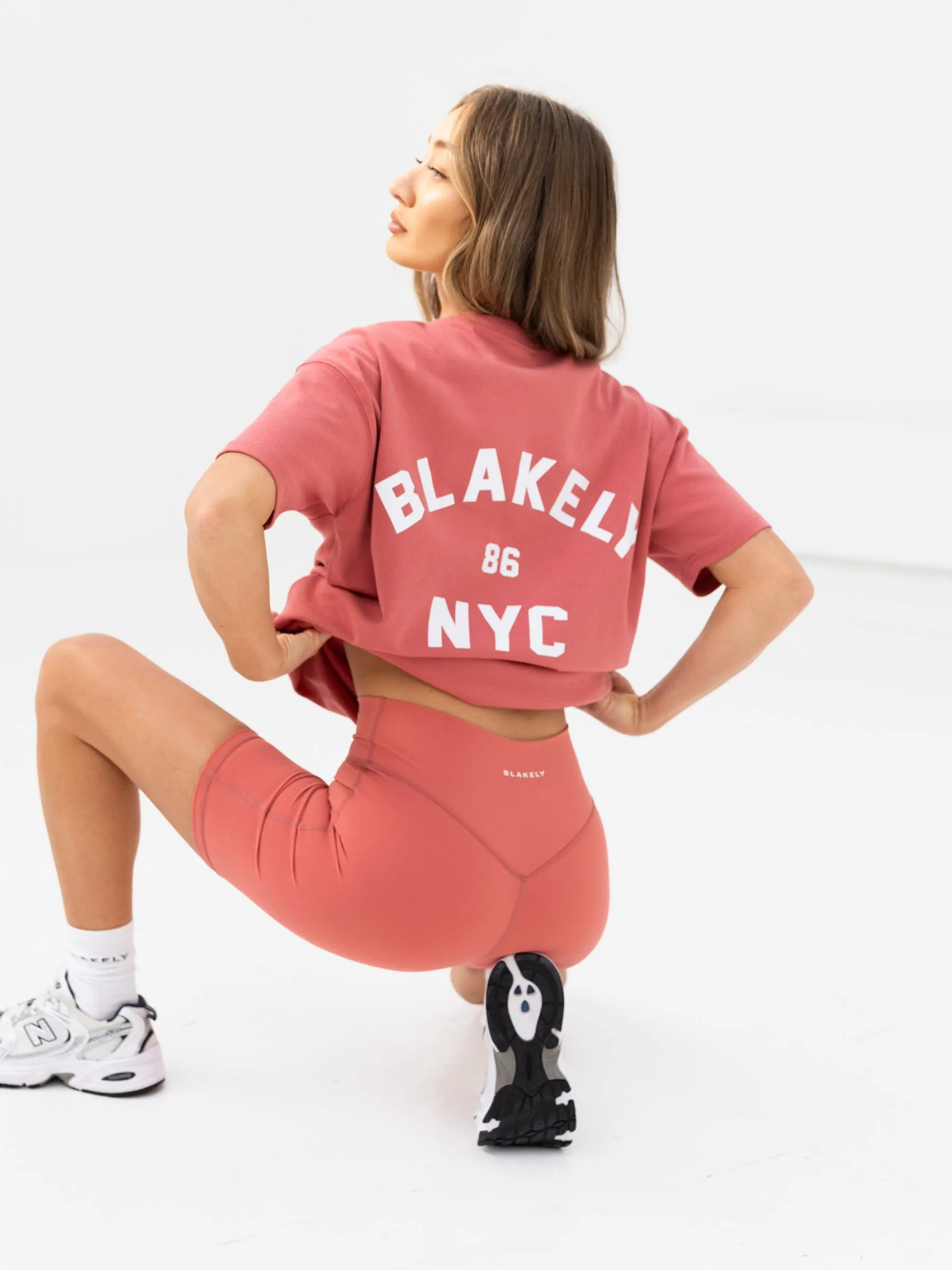 Flexible Wear Embroidered NYC Oversized T-Shirt - Sunrise Coral