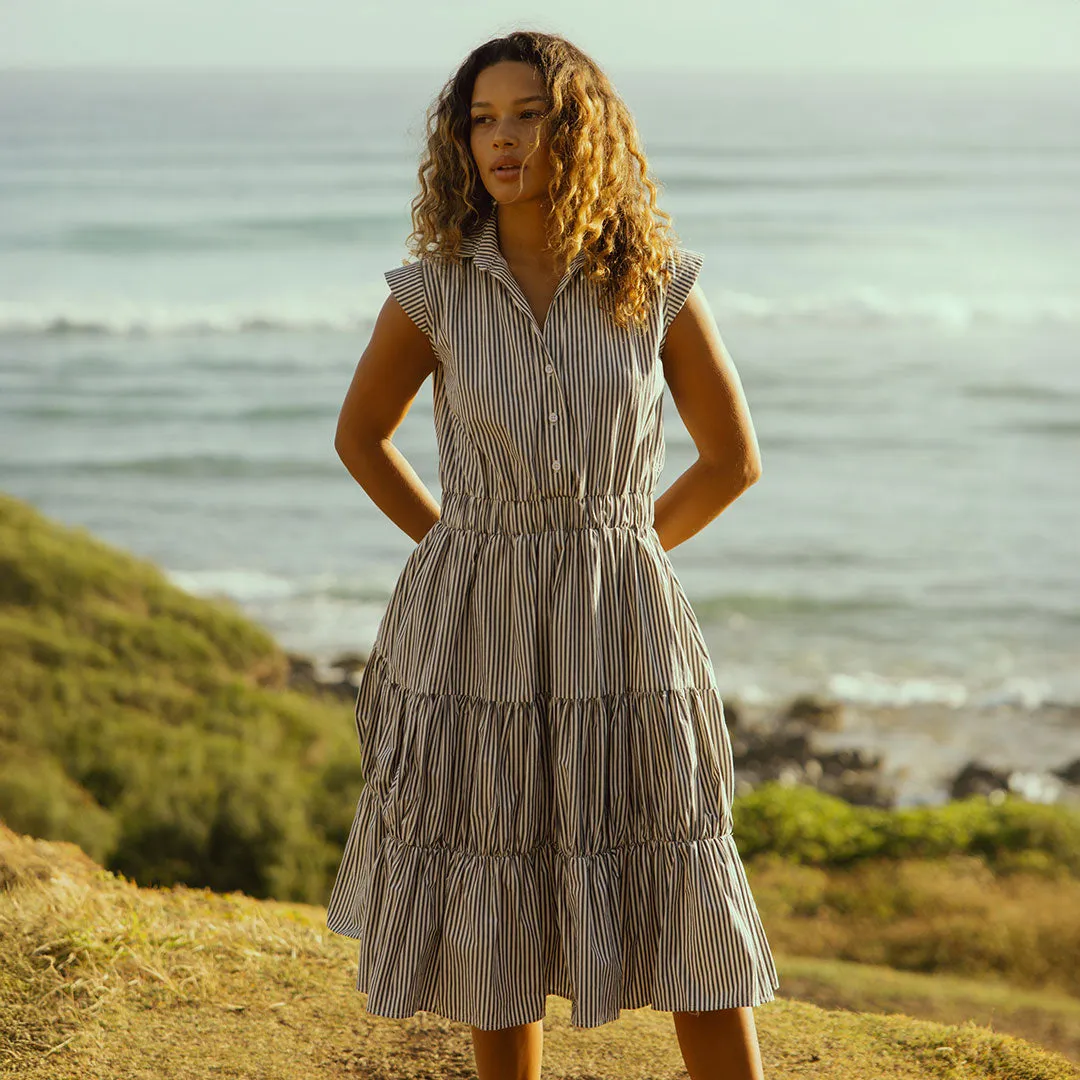 Eden Dress, Navy Stripe Open Heart